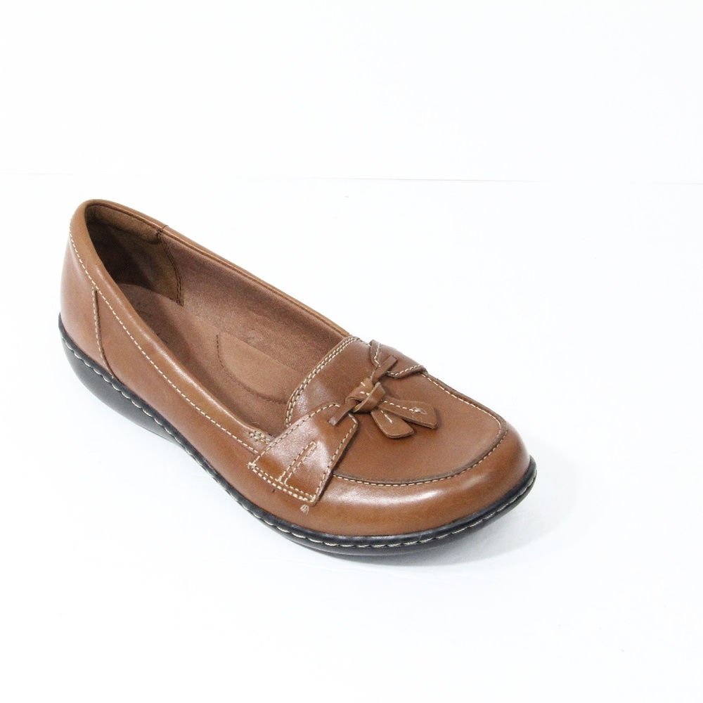 Clarks Ashland Bubble Loafer Slip on Brown Leather 8.5 wide